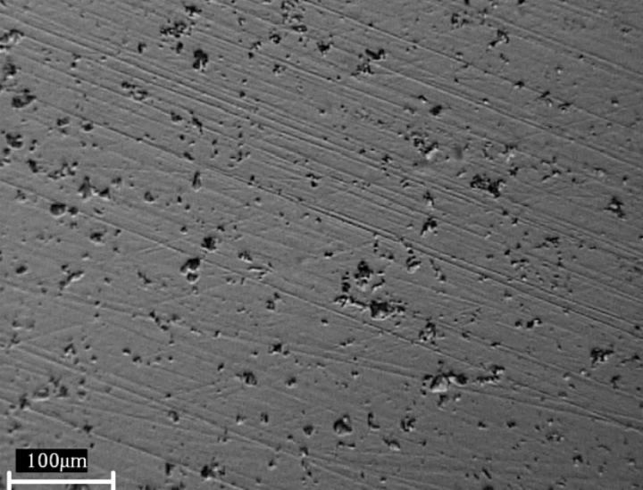 Bild  4: Fertiggehonte Oberfläche einer beschichteten Zylinderlauffläche im Mikroskop. Die gleichmäßige Verteilung der offengelegten Poren ist gut zu erkennen.